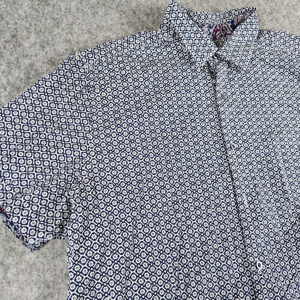 Robert Graham Shirt Men 2XL Blue Geometric Floral Paisley Short Sleeve Button